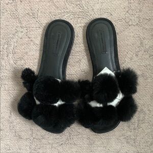 Alexander Wang Black Pom Pom Slippers